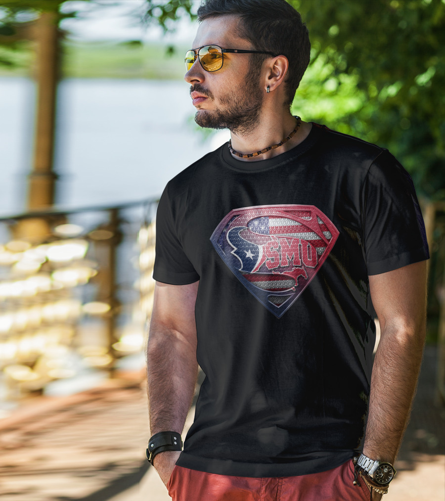 Houston Texans Smu Superman Logo American Flag Theme T-Shirt
