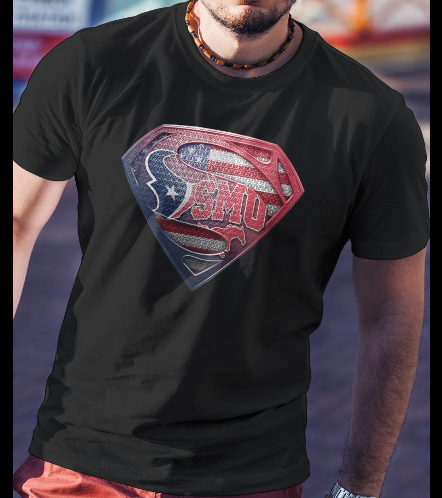 Houston Texans Smu Superman Logo American Flag Theme T-Shirt