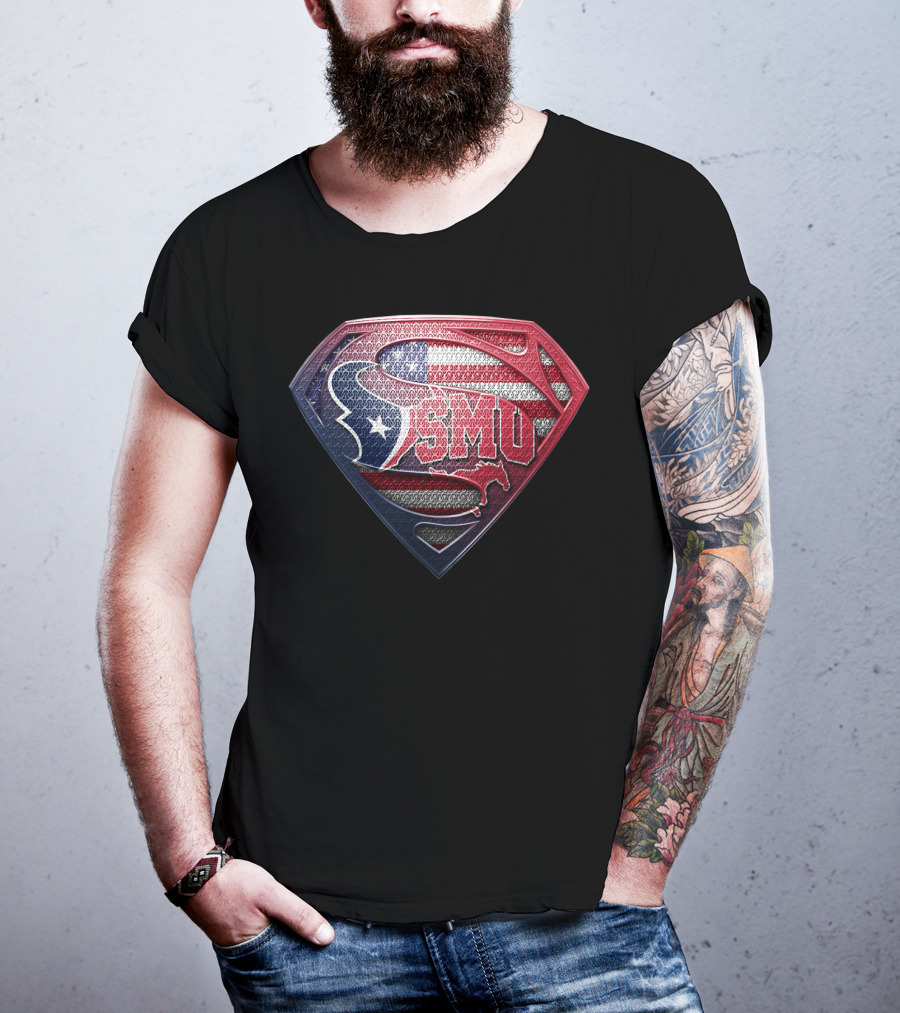 Houston Texans Smu Superman Logo American Flag Theme T-Shirt