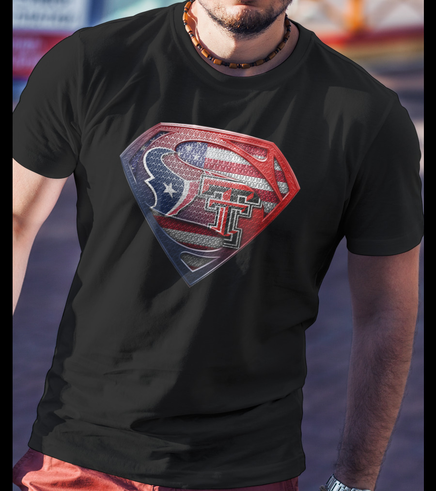 Superman Texas Tech University Houston Texans American Flag T-Shirt
