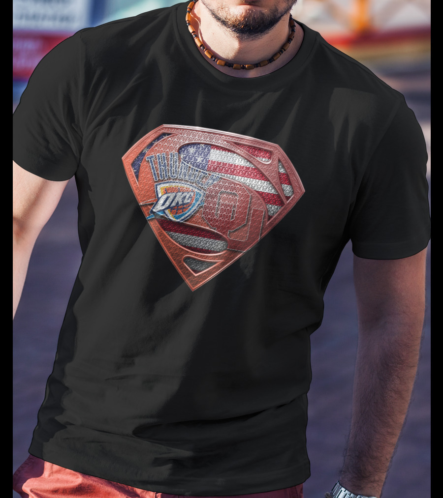 Thunder Okc Superman American Flag Ou Logo Mashup T-Shirt