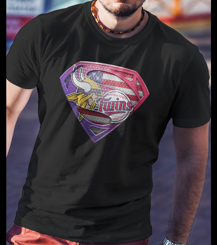 Minnesota Vikings Twins American Flag Superman T-Shirt