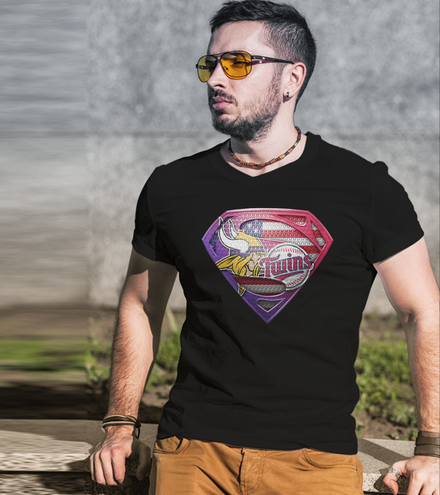 Minnesota Vikings Twins American Flag Superman T-Shirt