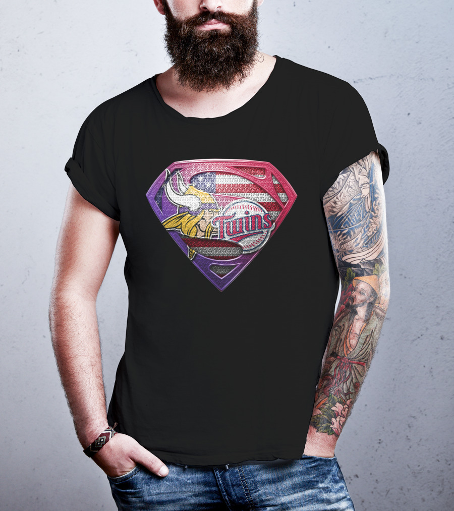 Minnesota Vikings Twins American Flag Superman T-Shirt