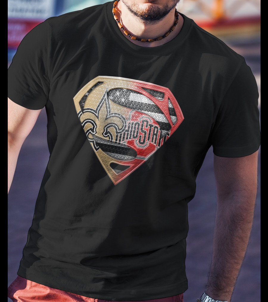 Ohio State Buckeyes New Orleans Saints Superman Logo Fusion T-Shirt