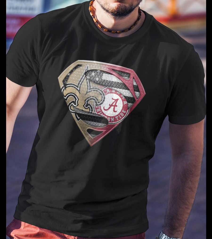 Superman New Orleans Saints Alabama Crimson Tide Bama Roll Tide Shield T-Shirt