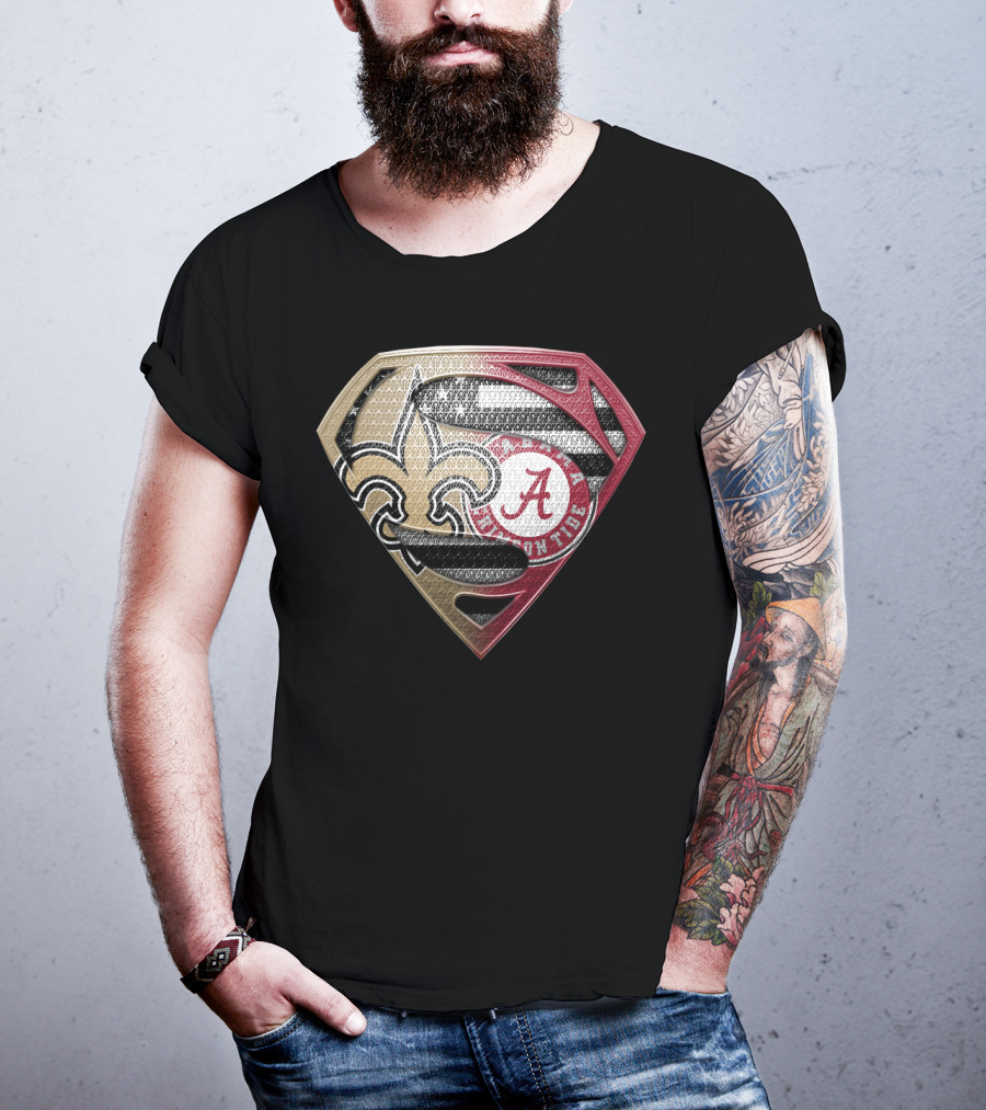 Superman New Orleans Saints Alabama Crimson Tide Bama Roll Tide Shield T-Shirt