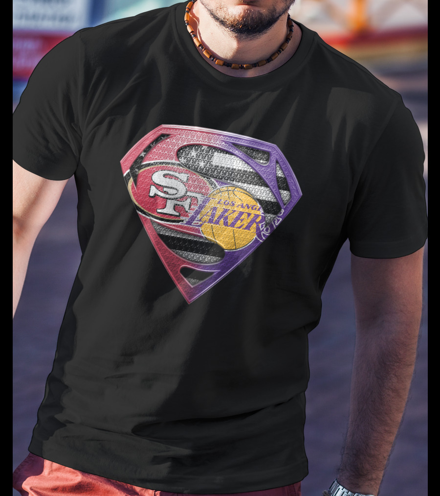 San Francisco 49ers Los Angeles Lakers Superman Logo Mashup T-Shirt