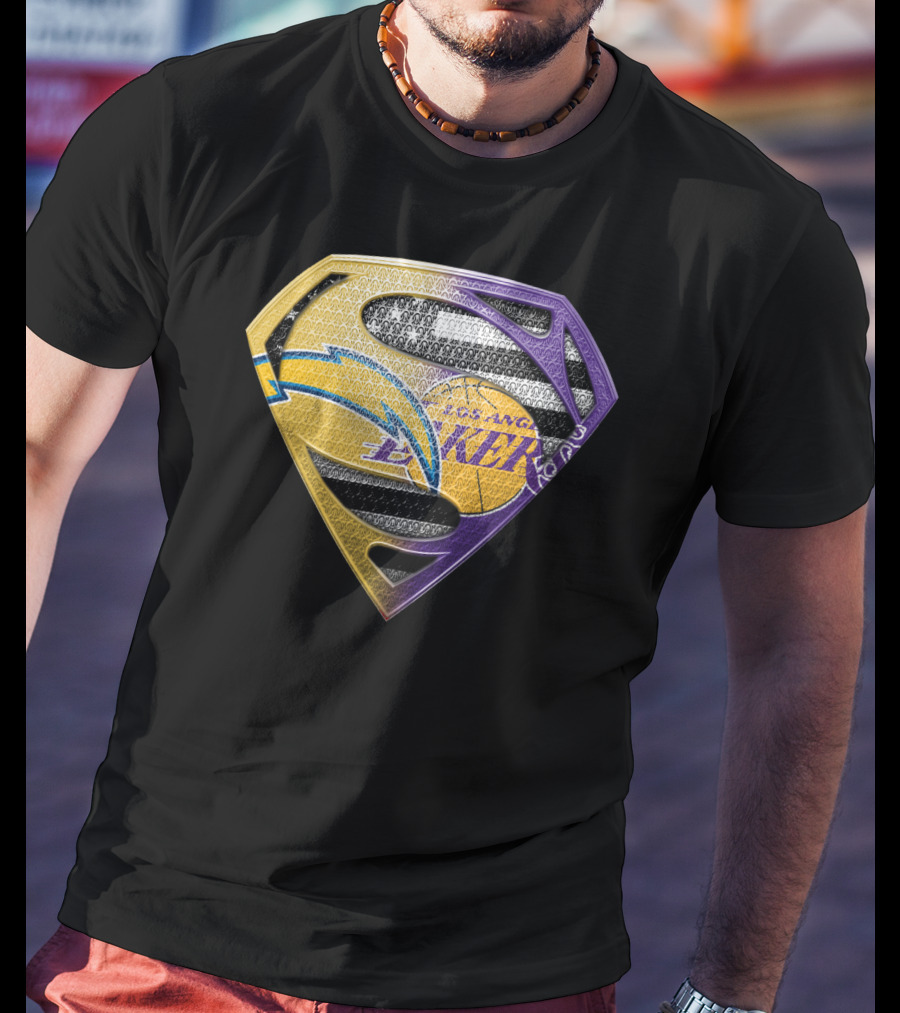 Los Angeles Lakers And Chargers Superman Logo Mashup T-Shirt