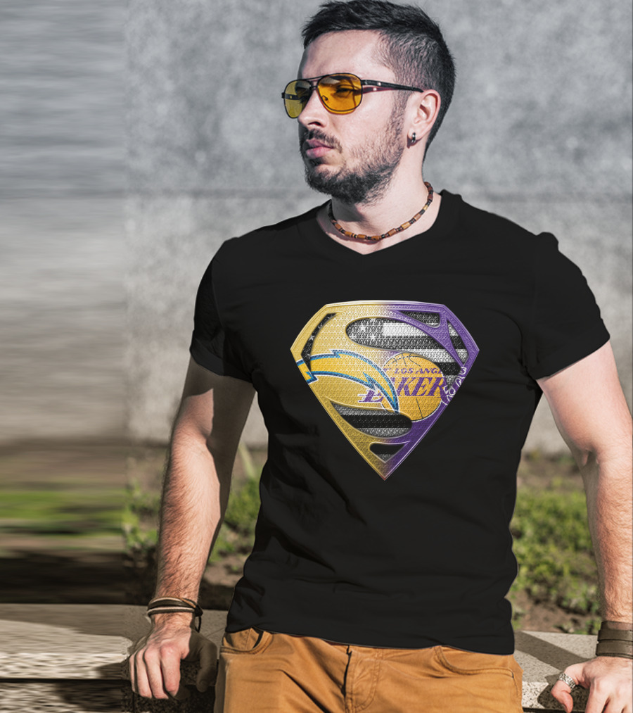 Los Angeles Lakers And Chargers Superman Logo Mashup T-Shirt
