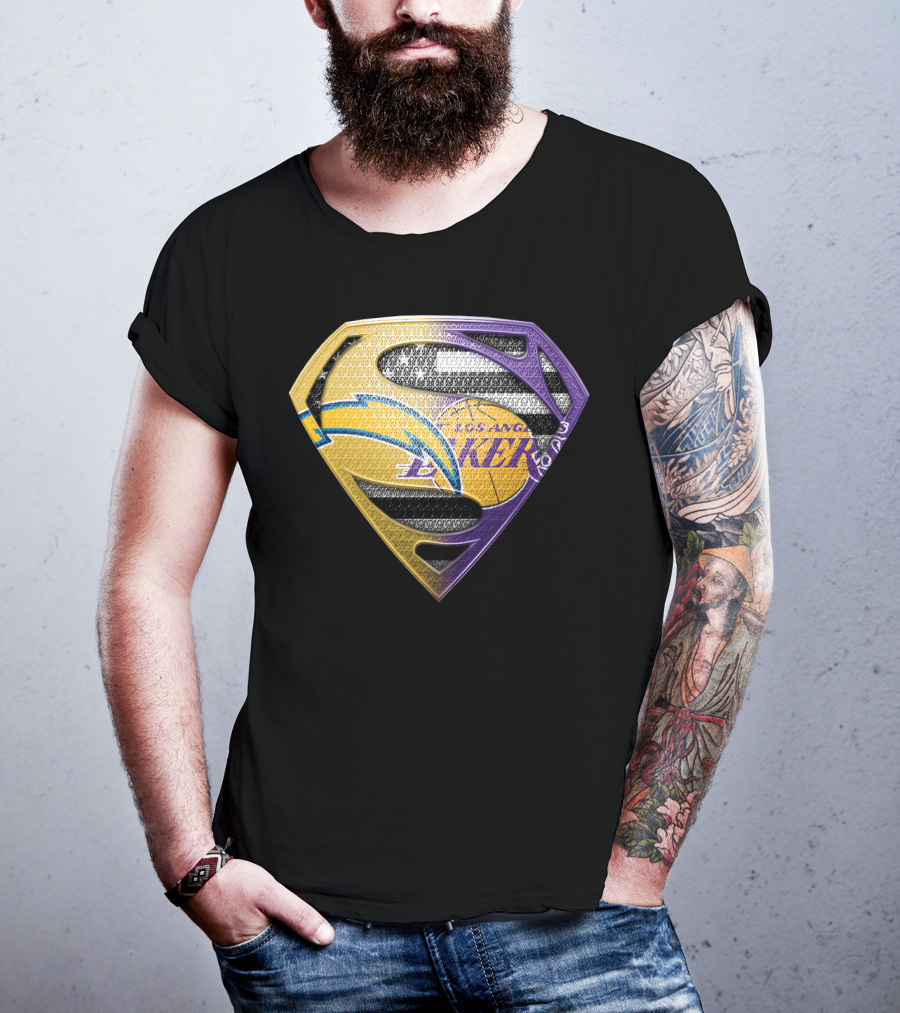 Los Angeles Lakers And Chargers Superman Logo Mashup T-Shirt