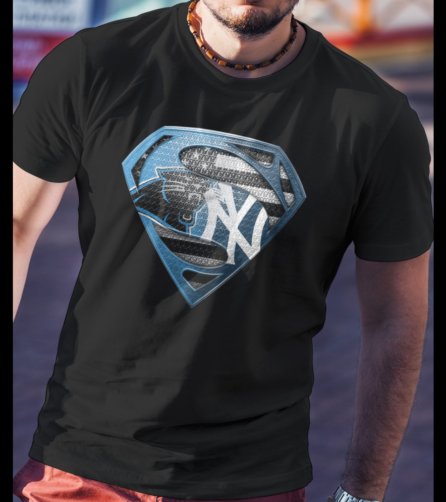 New York Yankees Carolina Panthers Superman Logo Mashup T-Shirt