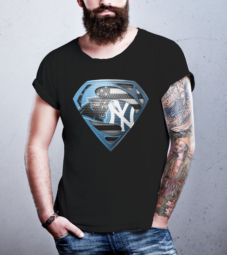New York Yankees Carolina Panthers Superman Logo Mashup T-Shirt