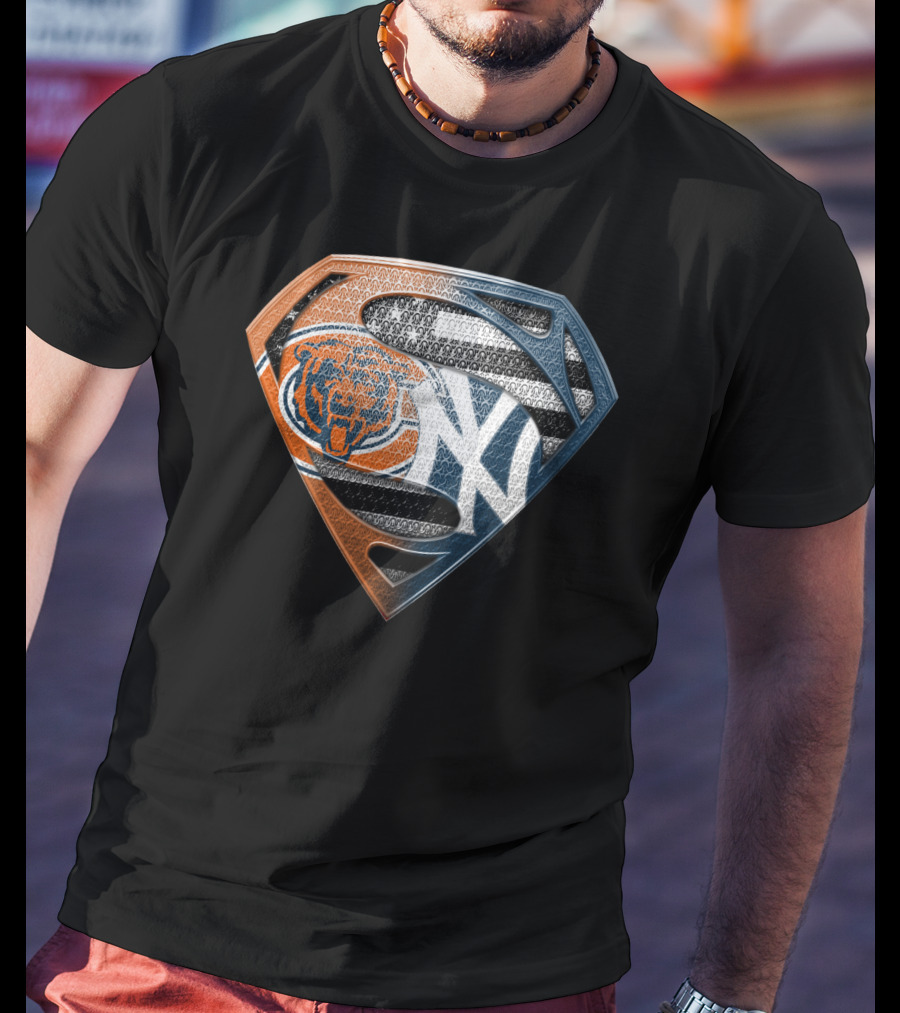 Chicago Bears And New York Yankees Superman Logo Mashup T-Shirt
