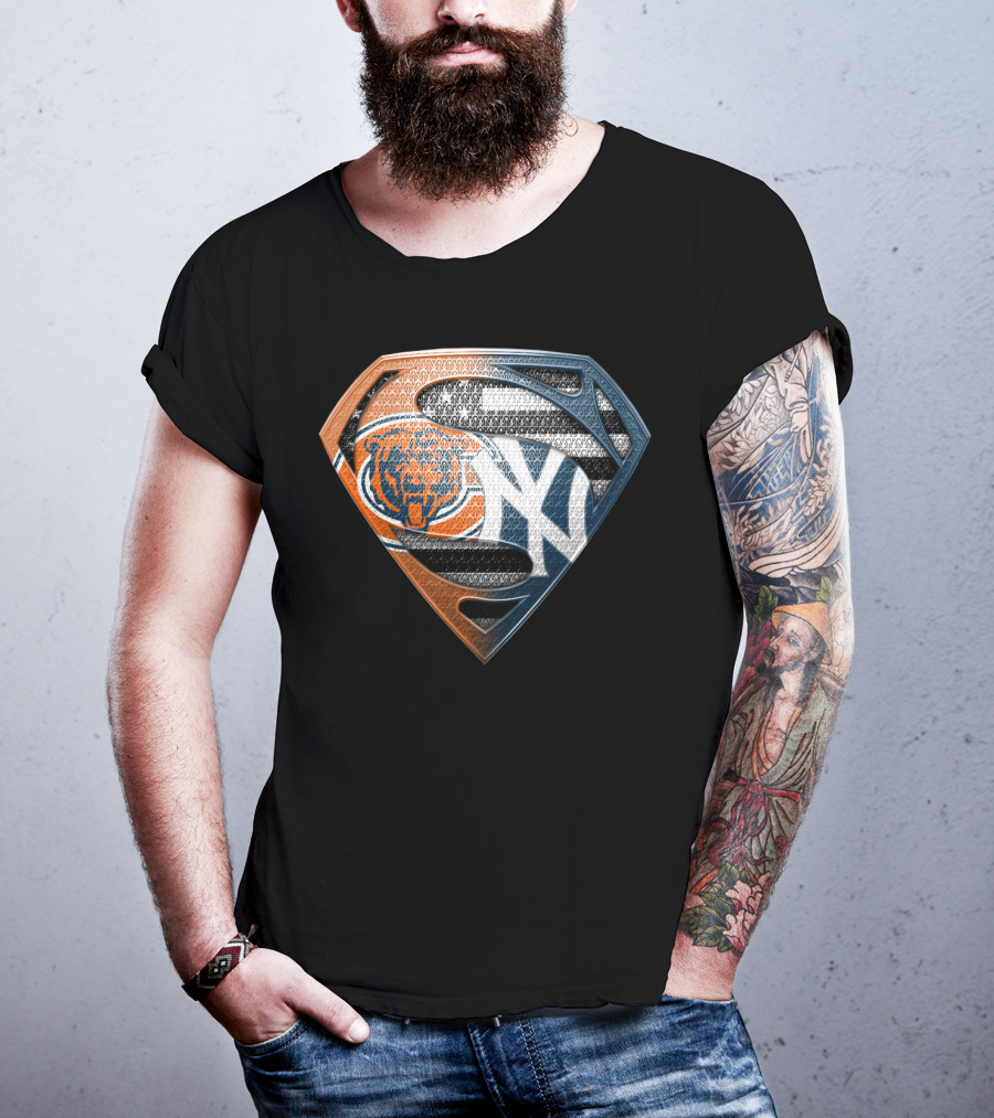 Chicago Bears And New York Yankees Superman Logo Mashup T-Shirt