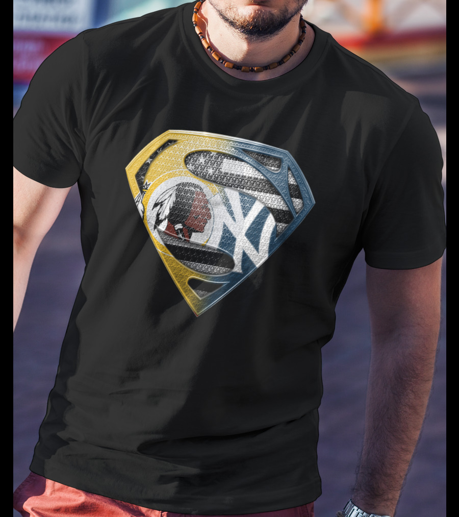 Superman Shield With Native American And Yankees Elements T-Shirt
