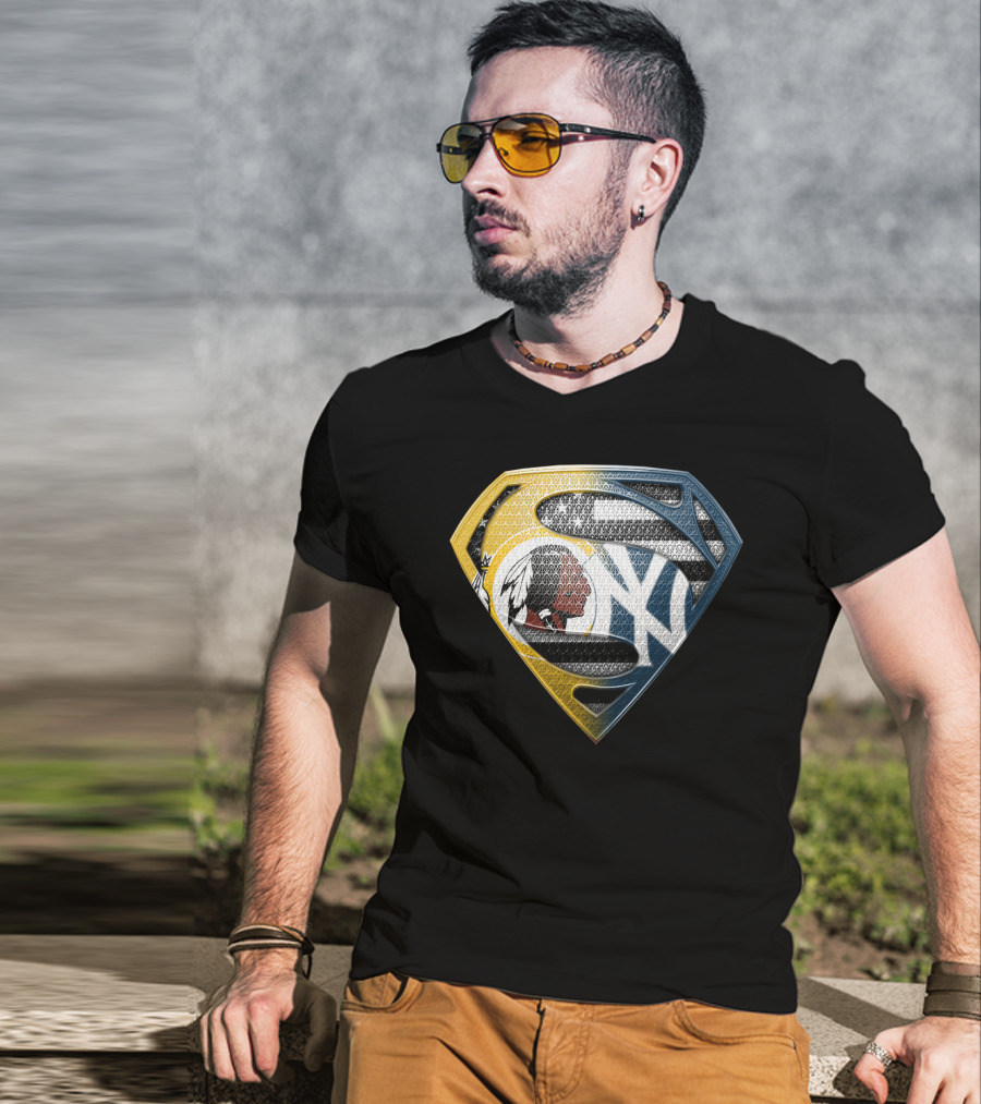 Superman Shield With Native American And Yankees Elements T-Shirt