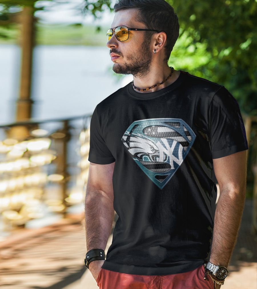 Superman Philadelphia Eagles New York Yankees Logo Fusion T-Shirt