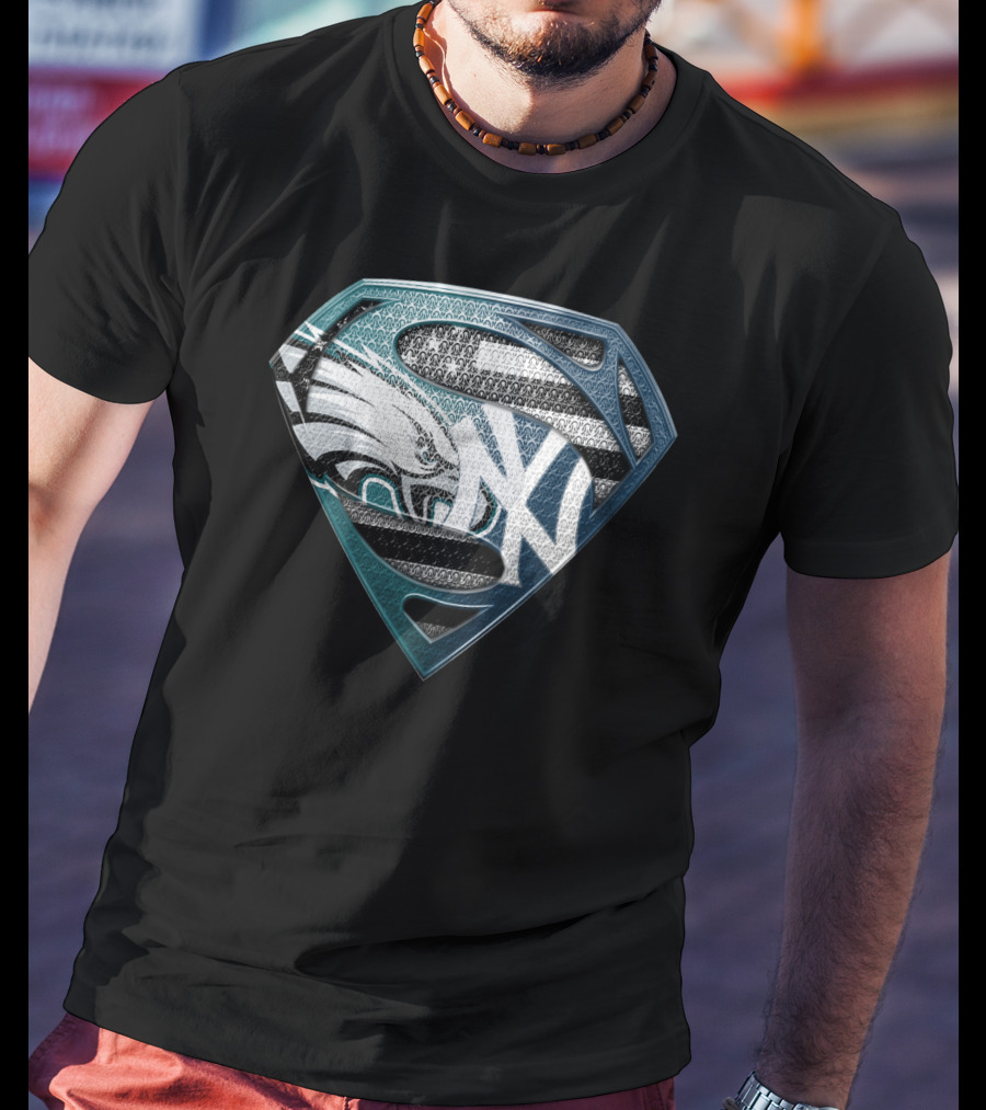 Superman Philadelphia Eagles New York Yankees Logo Fusion T-Shirt