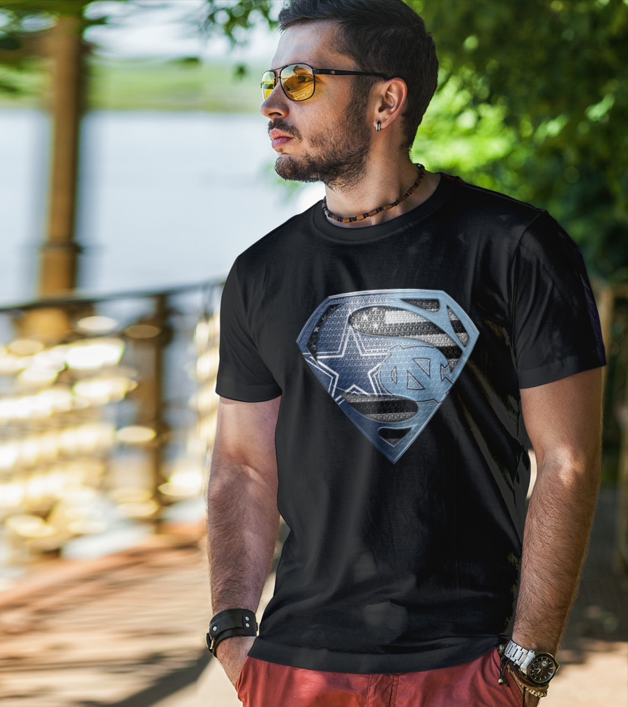 Dallas Cowboys North Carolina Tar Heels Superman Logo Fusion T-Shirt