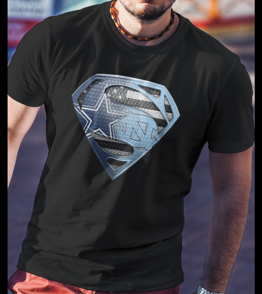 Dallas Cowboys North Carolina Tar Heels Superman Logo Fusion T-Shirt