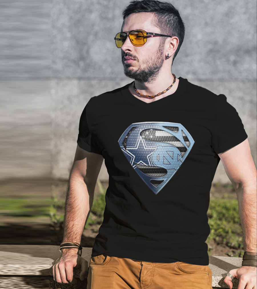 Dallas Cowboys North Carolina Tar Heels Superman Logo Fusion T-Shirt