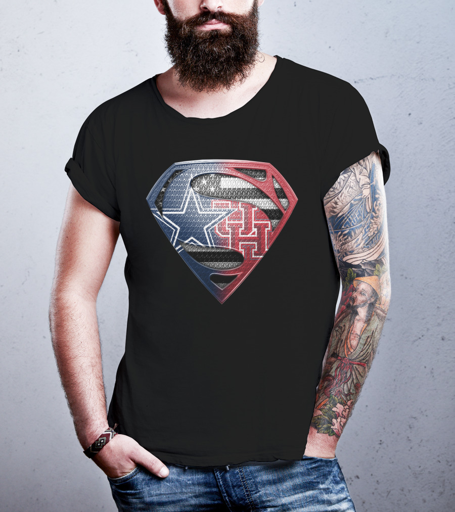 Houston Cougars Superman Shield Logo Usa Flag T-Shirt