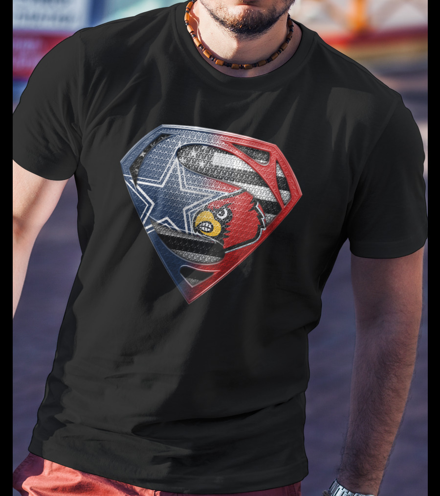 Dallas Cowboys Louisville Cardinals Superman Shield T-Shirt