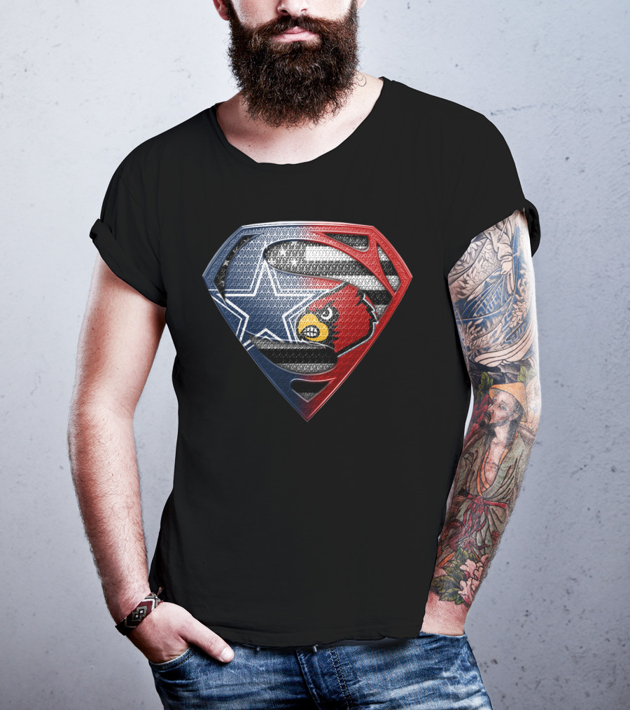 Dallas Cowboys Louisville Cardinals Superman Shield T-Shirt