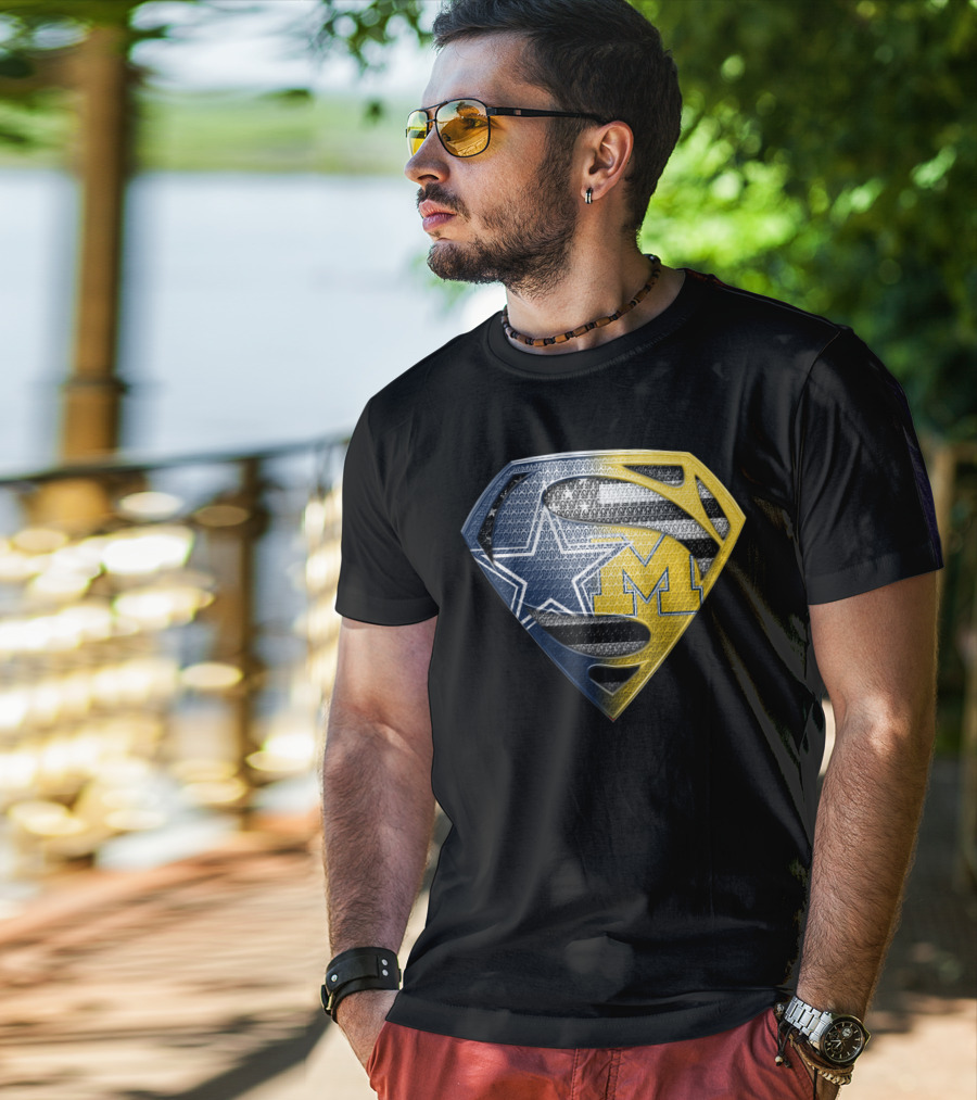 Superman Shield Dallas Cowboys Michigan Wolverines Logo Mashup T-Shirt