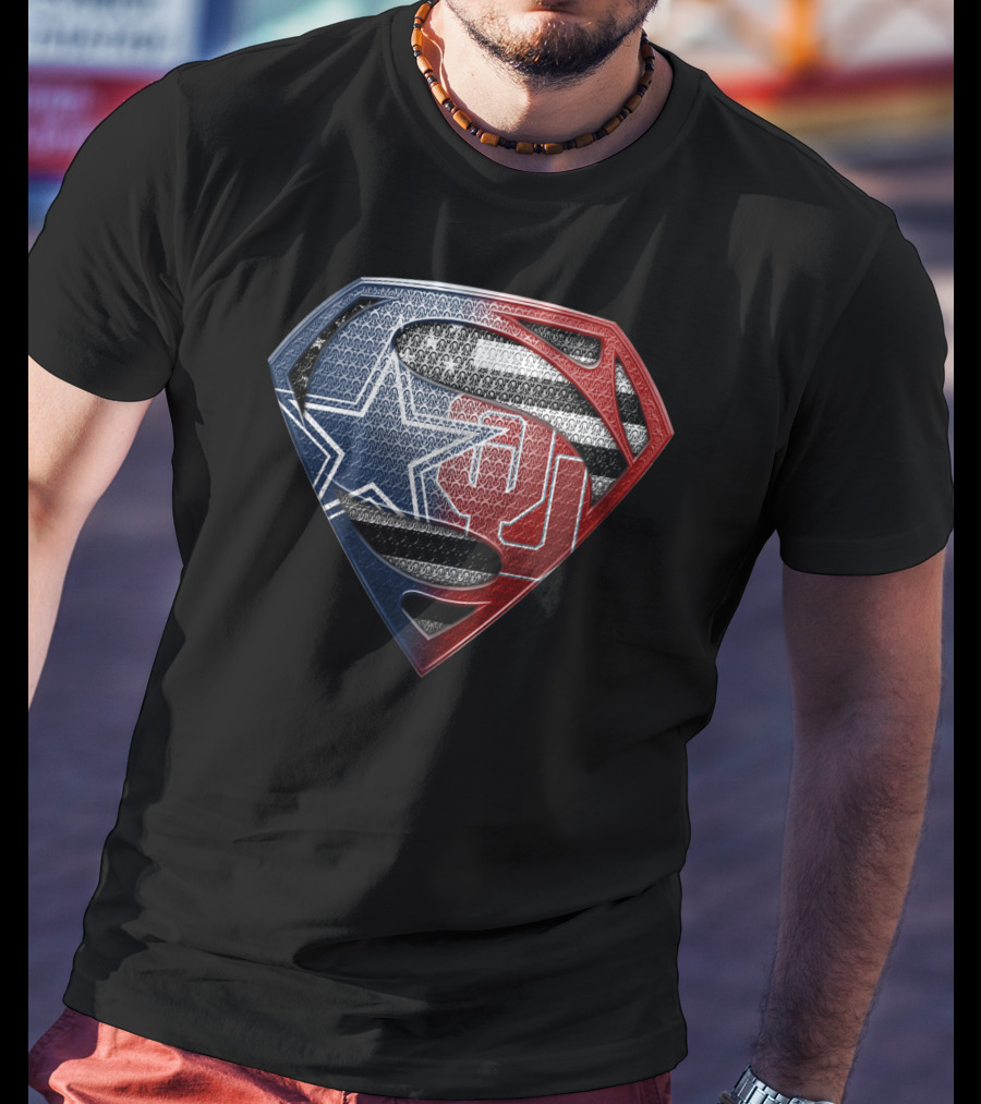 Superman Shield With Dallas Cowboys Star And Oklahoma Sooners Logos T-Shirt
