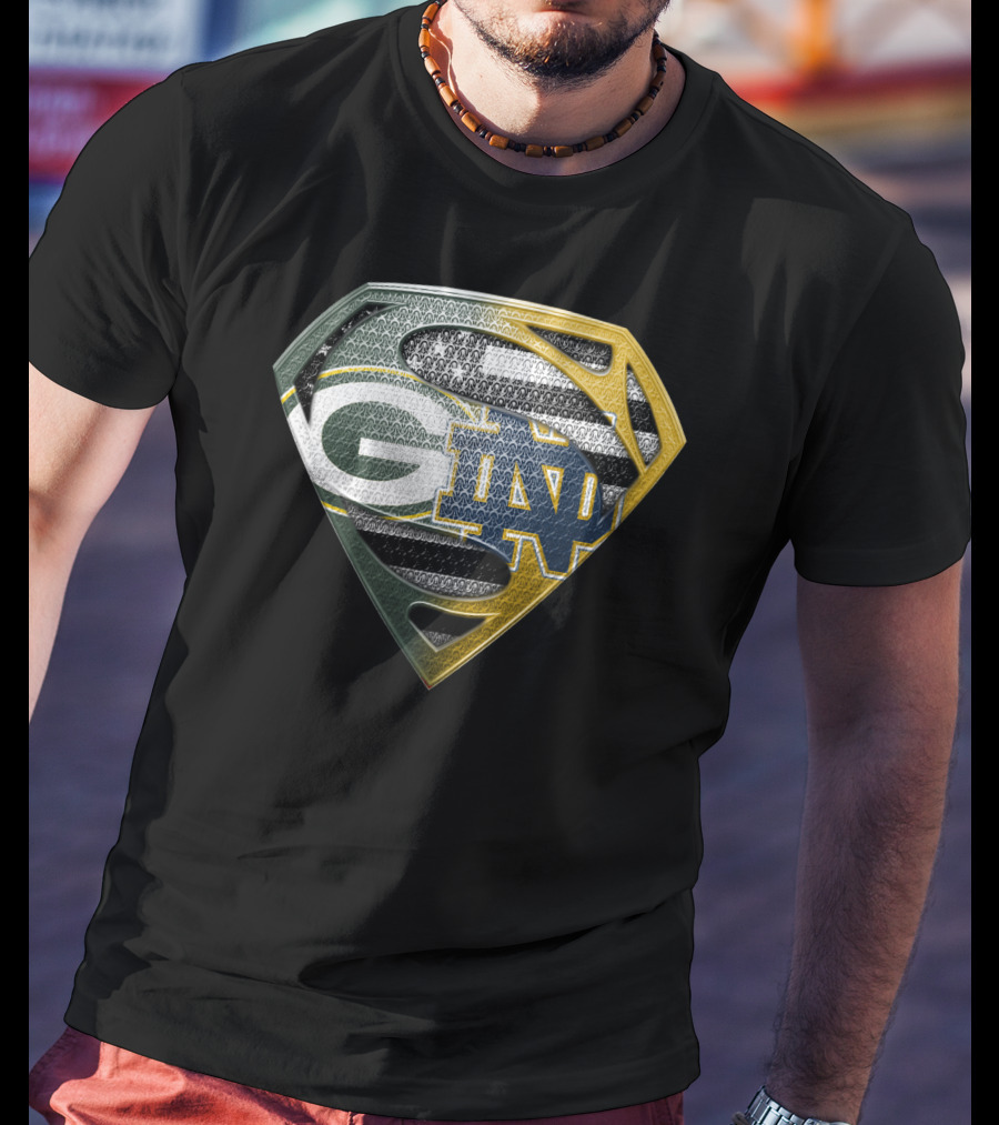 G Green Bay Packers Notre Dame Super Logo Fusion T-Shirt