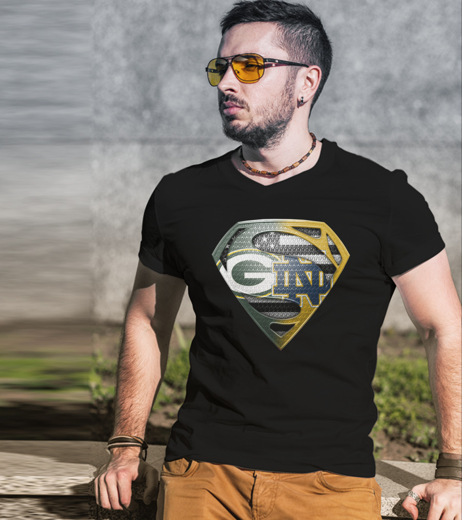 G Green Bay Packers Notre Dame Super Logo Fusion T-Shirt