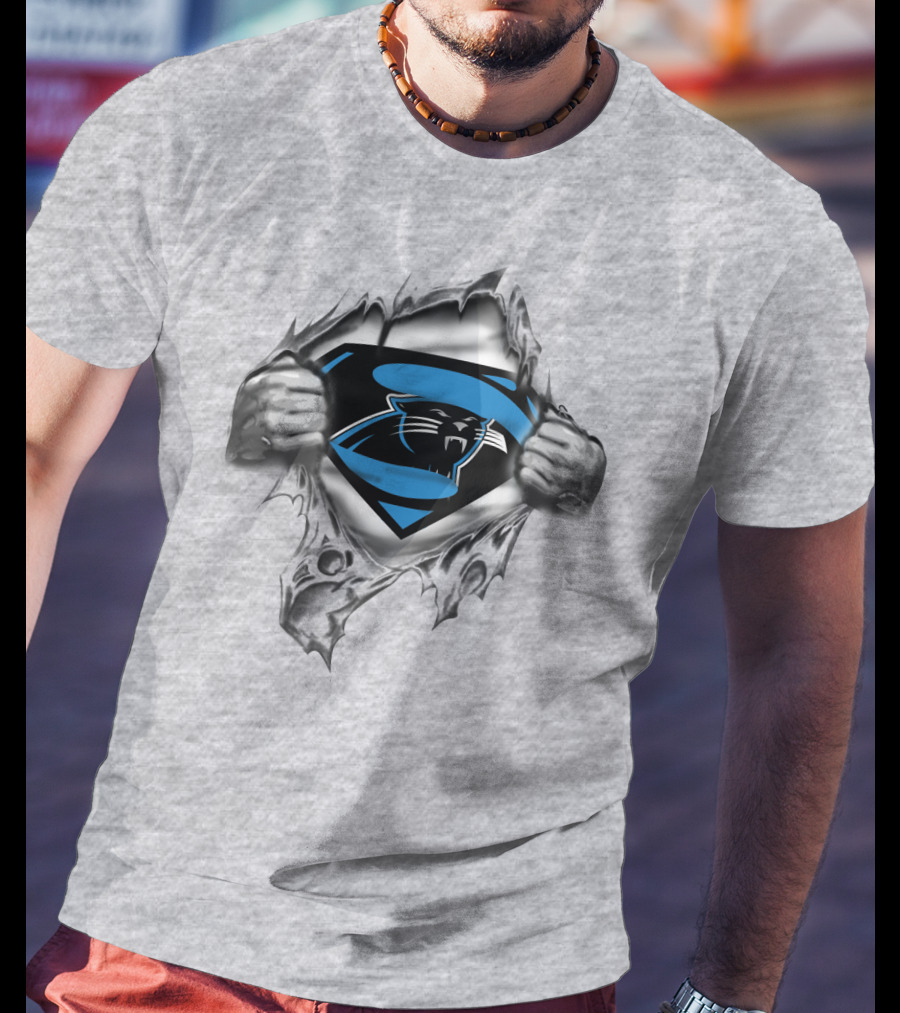 Superman Carolina Panthers Logo Crossover Busting Through T-Shirt