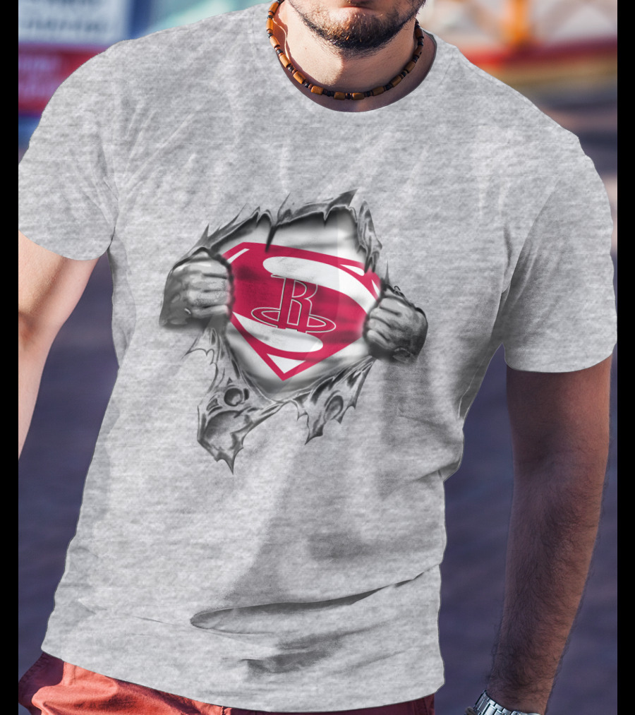 Superman Houston Rockets Logo Emblem Rip T-Shirt