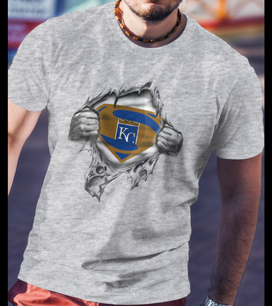 Kc Superman Shield Ripping Kansas City Blue And Gold T-Shirt
