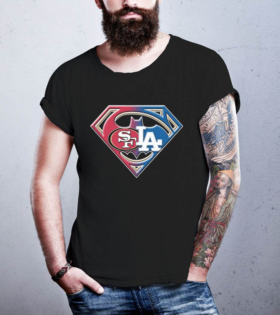 49ers Dodgers Batman Superman Logo Mashup Bat T-Shirt