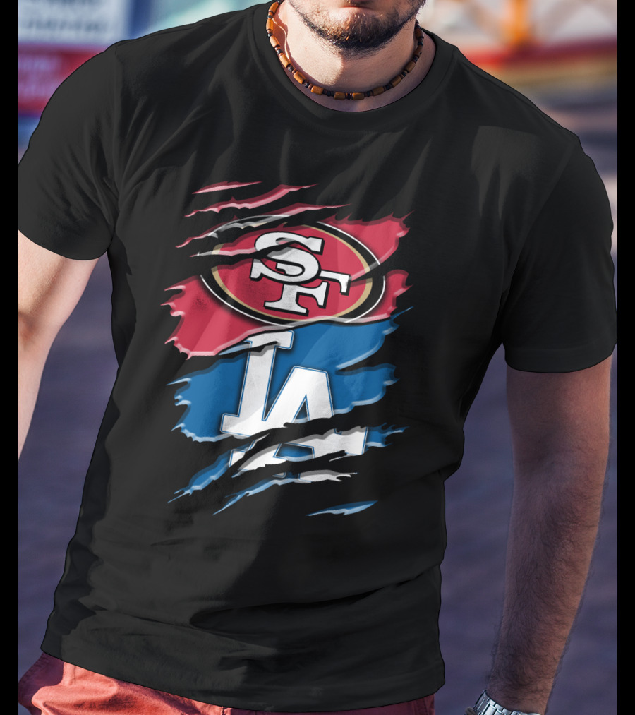 San Francisco 49ers And Los Angeles Dodgers Logo Fusion Rac T-Shirt