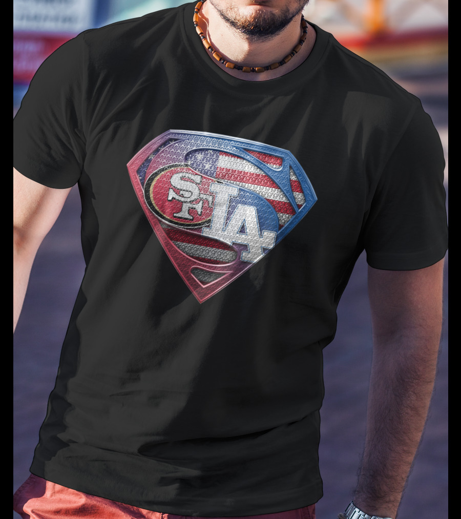 SPB 002 SF LA American Flag Superhero Emblem T-Shirt