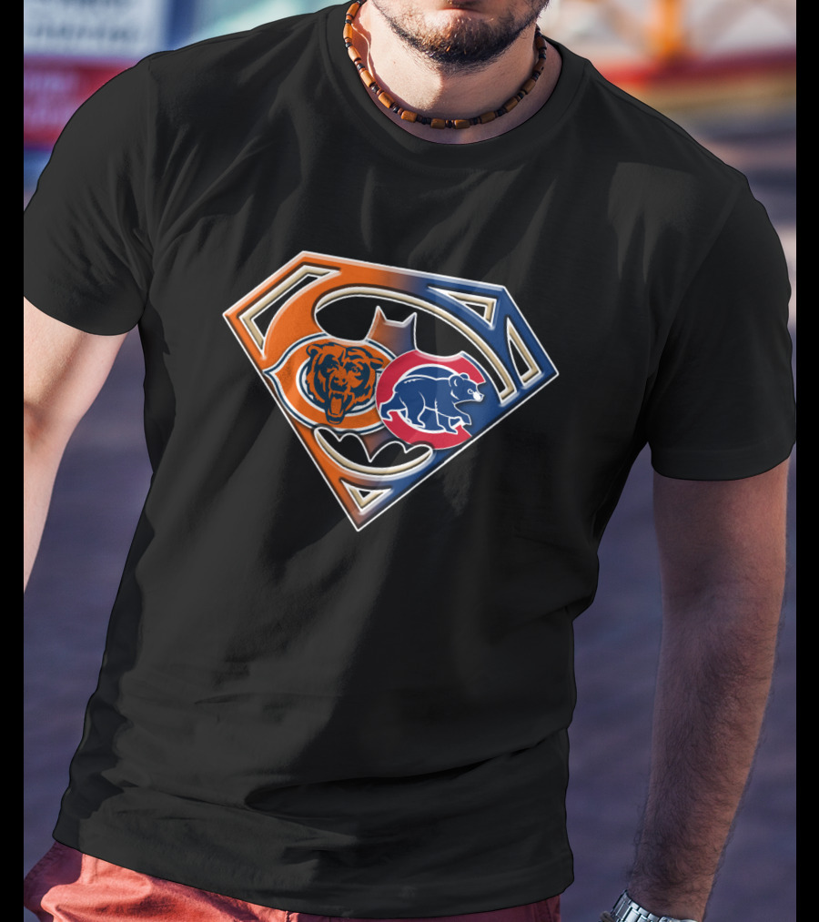 Superman Batman Chicago Bears Cubs Crossover T-Shirt