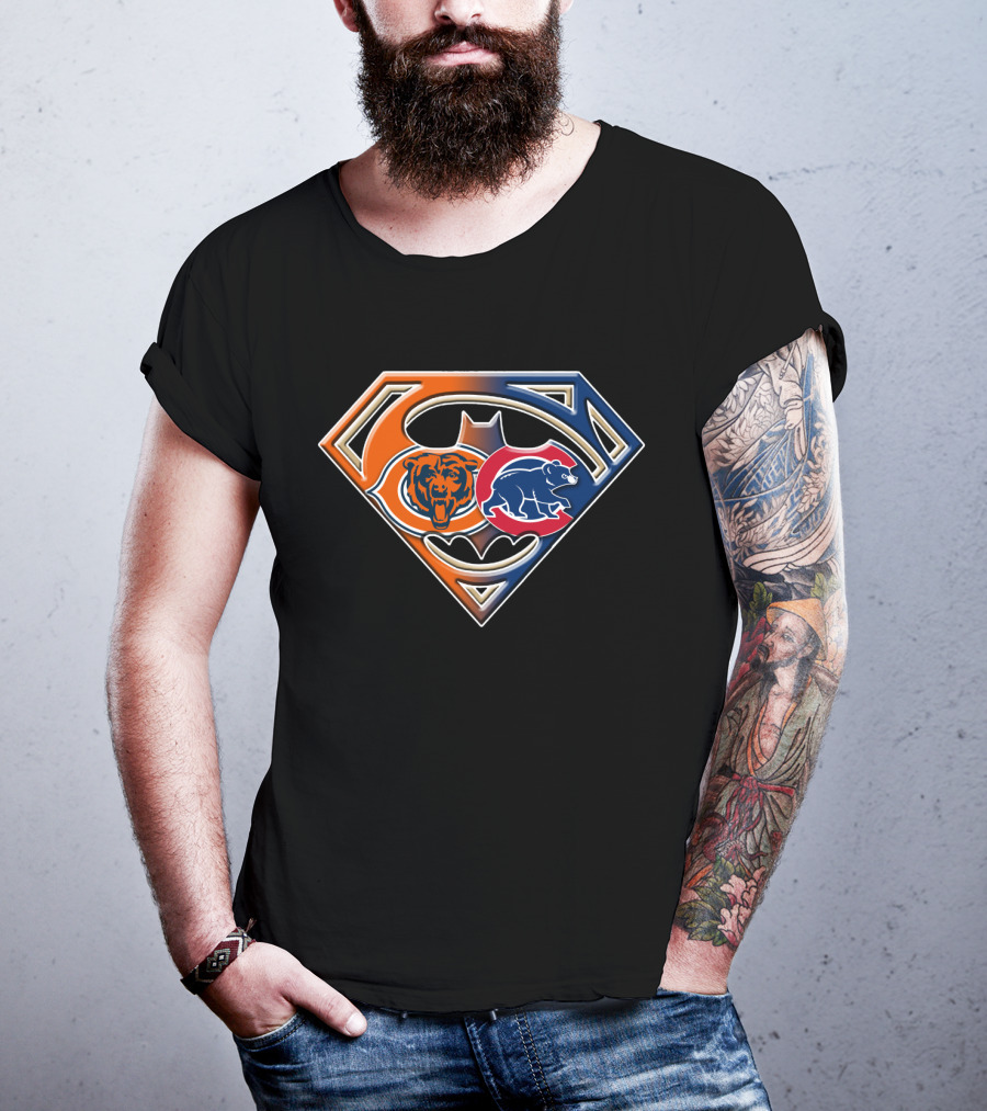 Superman Batman Chicago Bears Cubs Crossover T-Shirt