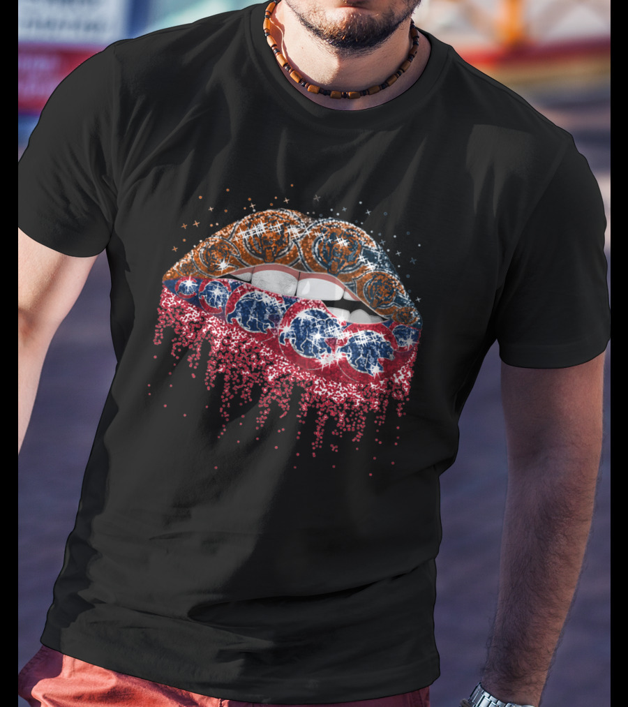 Lip American Football Team Lips Dripping Stars And Footballs T-Shirt