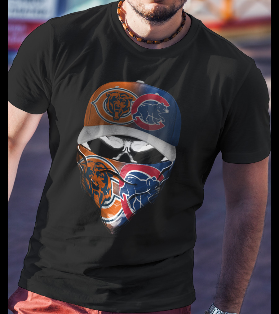 Bears Cubs Split Logo Skull Mask Cap Combo T-Shirt