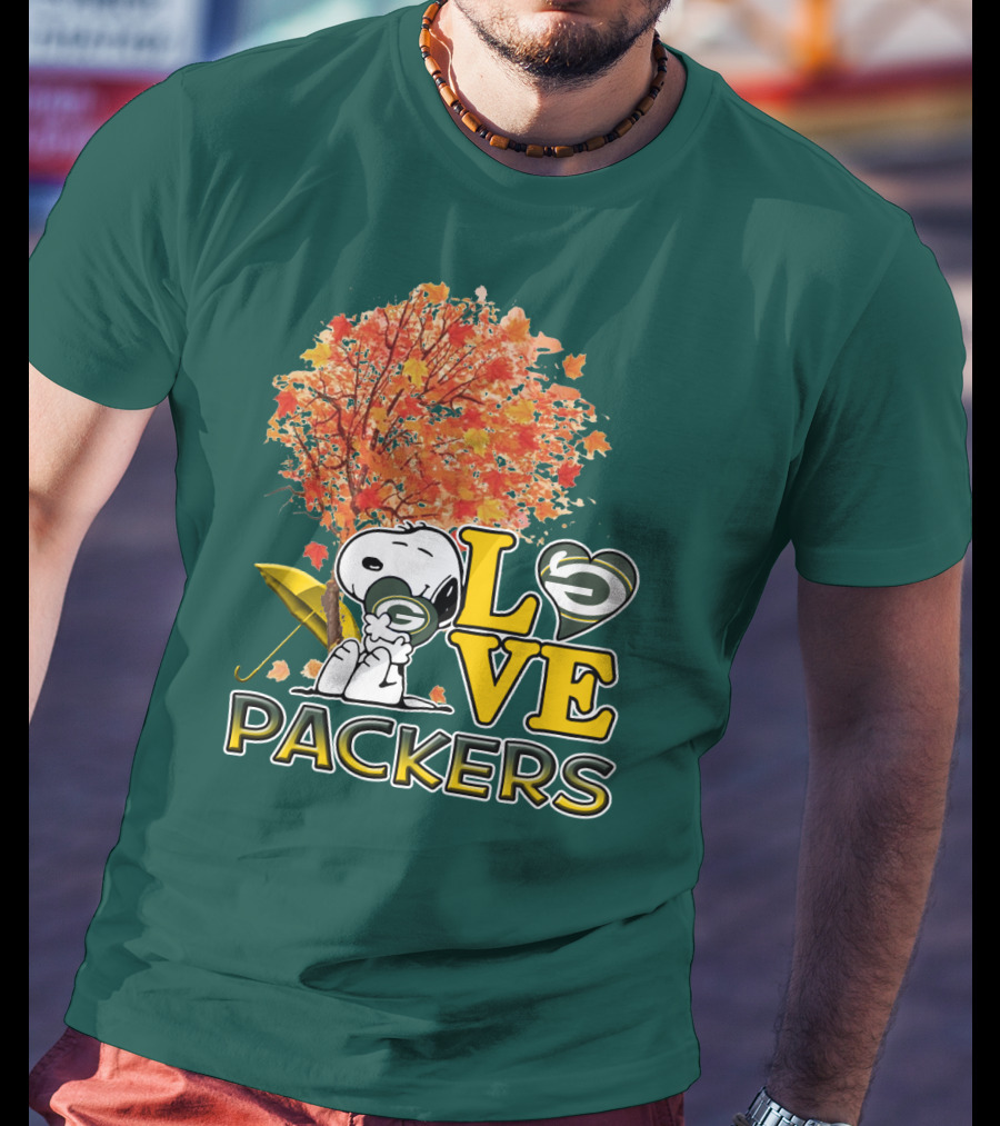 Love Packers Snoopy Green Bay Packers Autumn Tree T-Shirt