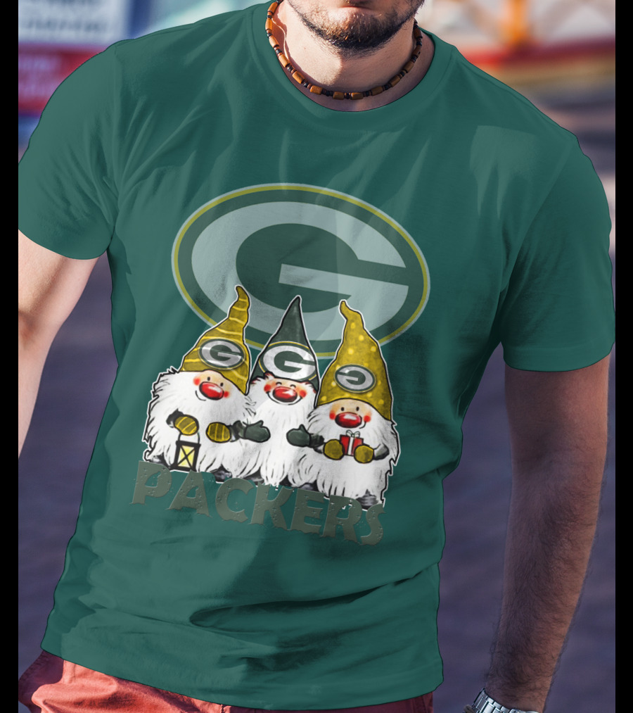 Green Bay Packers Gnomes With Team Logo On Green T-Shirt