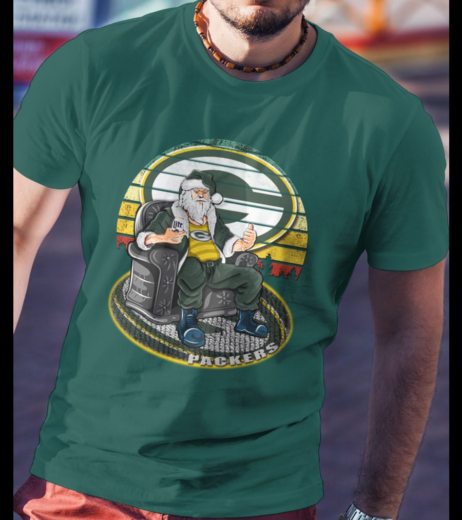 Green Bay Packers Santa Sitting With Beer T-Shirt