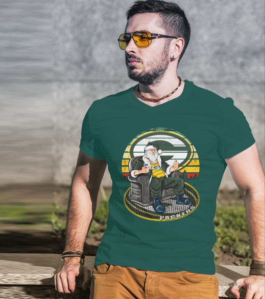 Green Bay Packers Santa Sitting With Beer T-Shirt