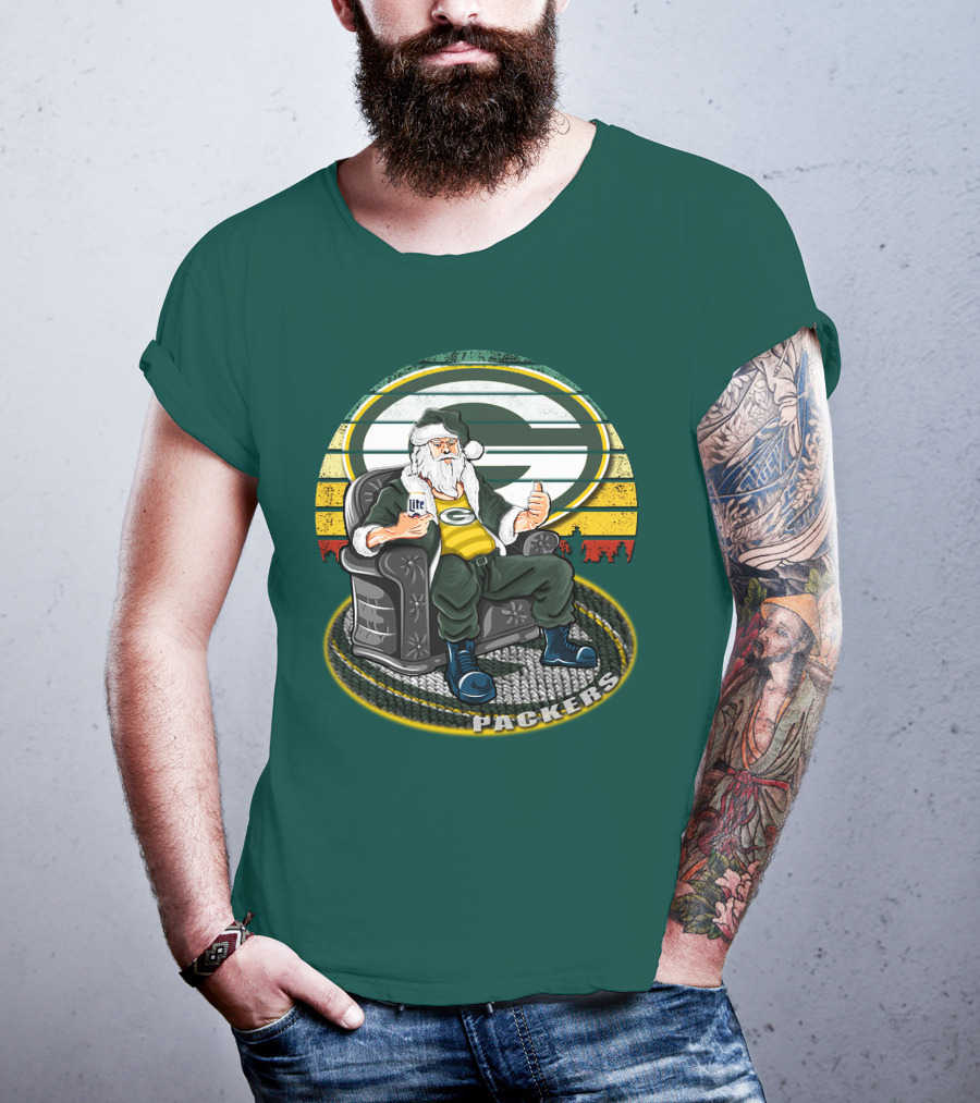 Green Bay Packers Santa Sitting With Beer T-Shirt