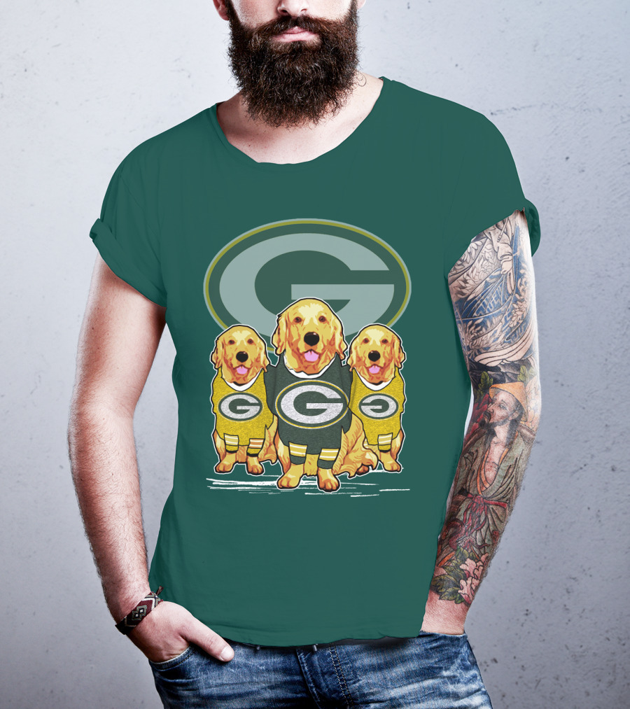 Green Bay Packers Golden Retrievers Sporting Green And Gold Attire T-Shirt