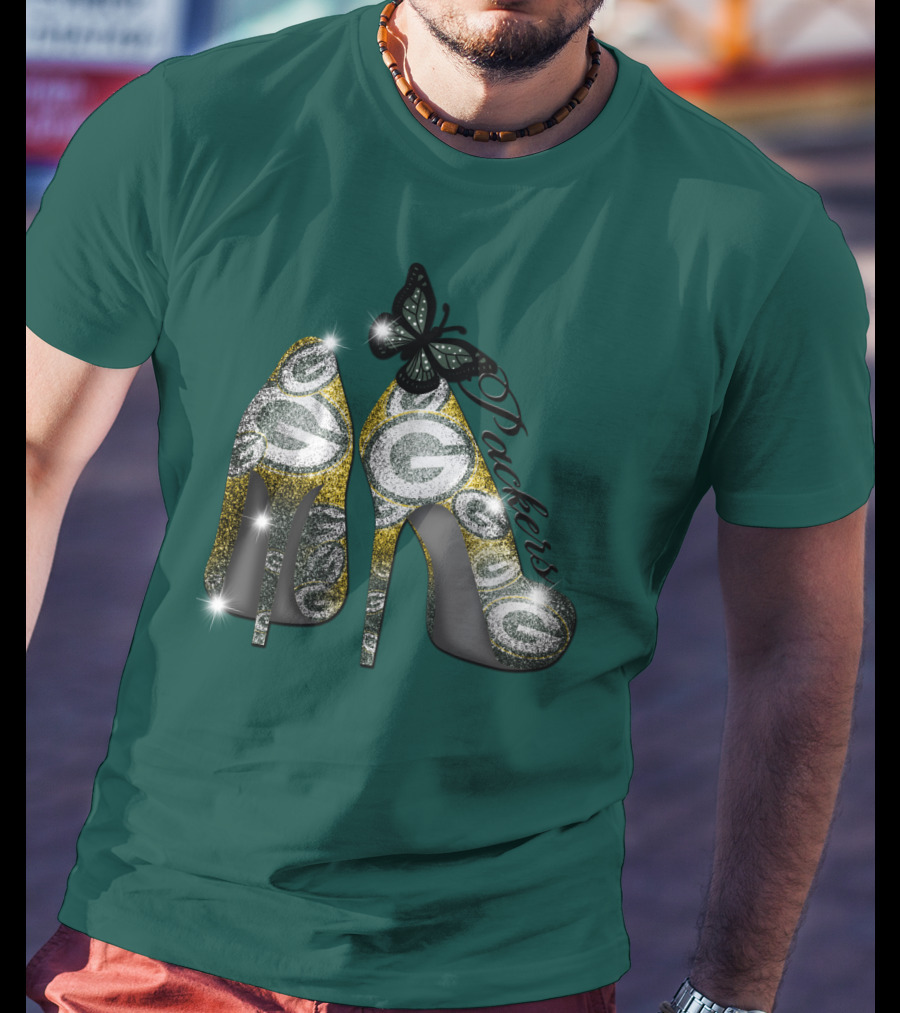 Green Bay Packers High Heels With Butterfly T-Shirt